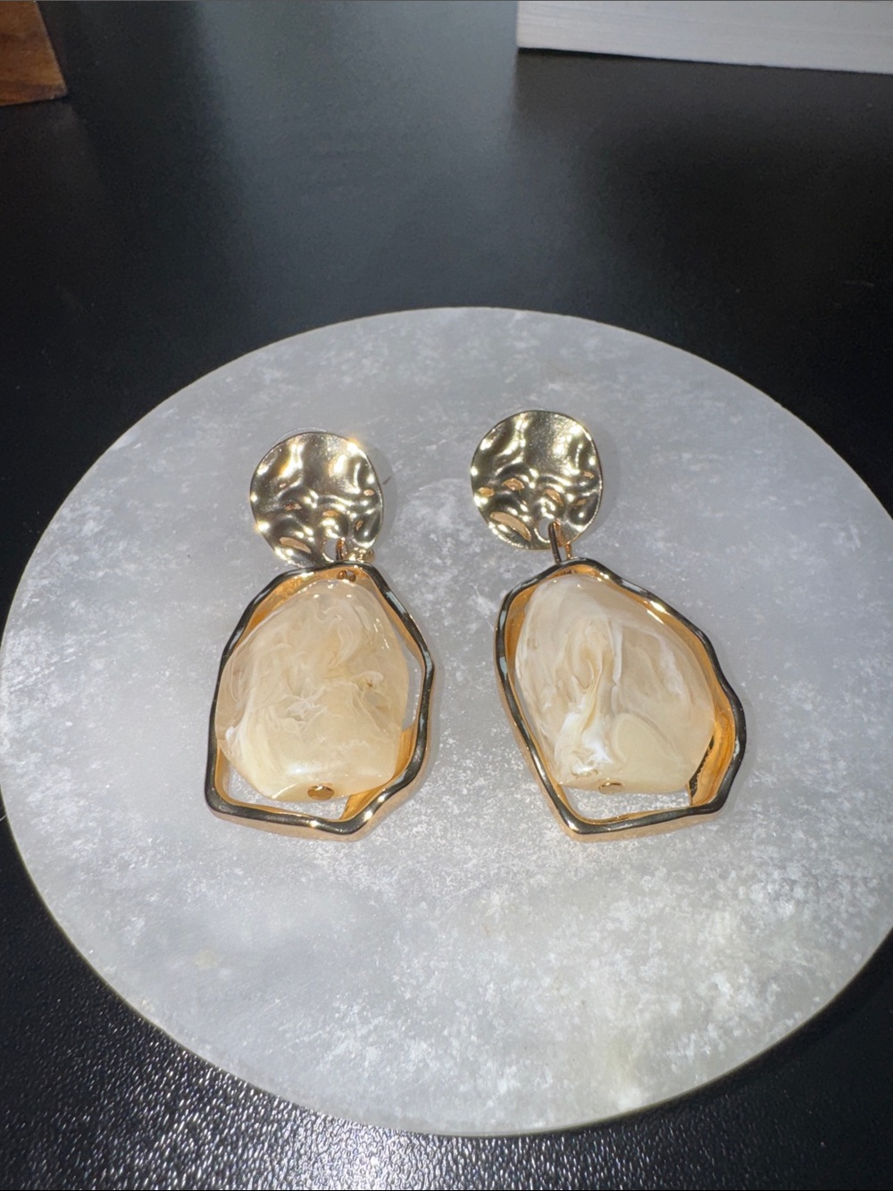 Gold-Tone Cream Swirl Drop Earrings - Elegant Women Jewelry